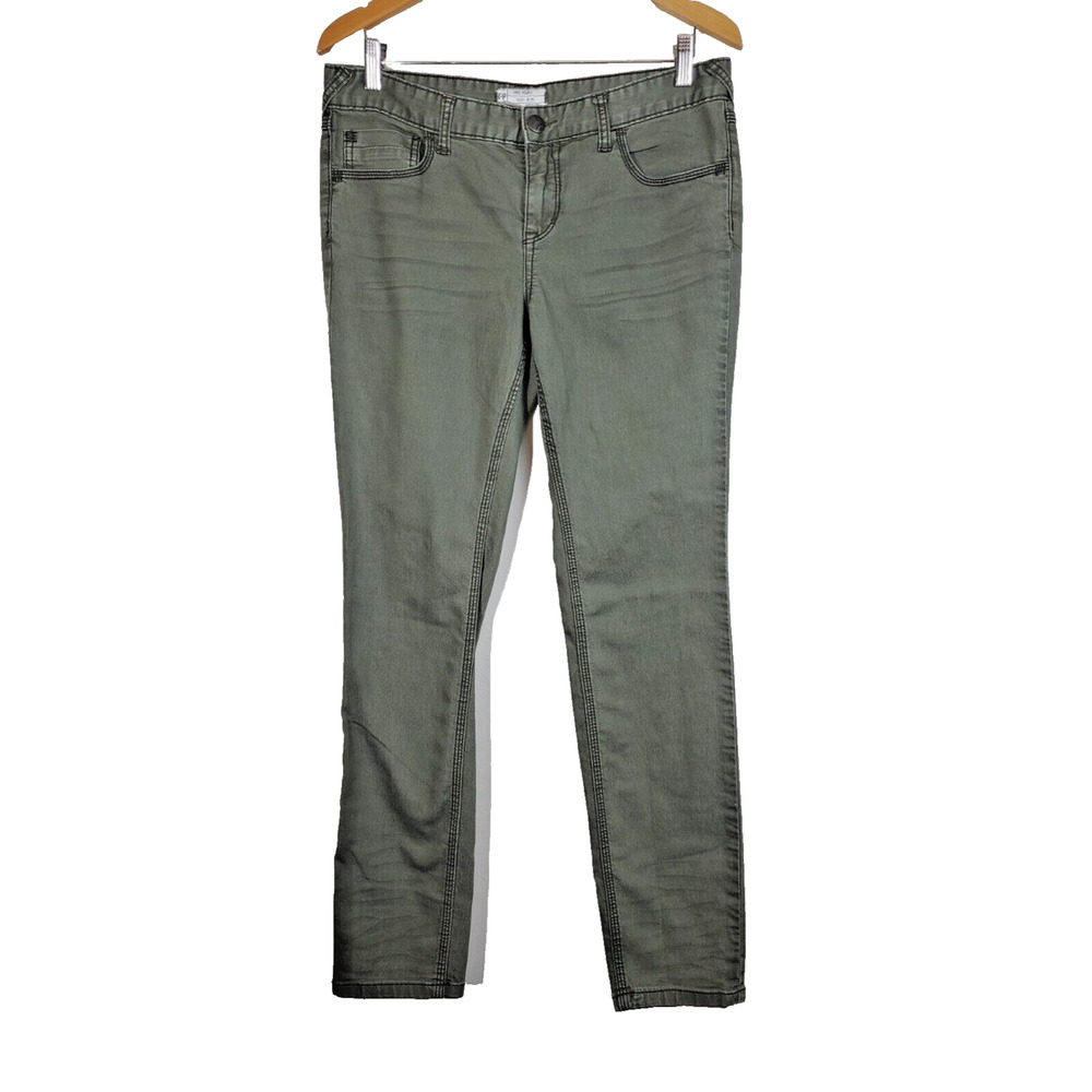 FREE‎ PEOPLE Womens 31 Jeans Straight Leg Mid Rise Olive Green Distressed Denim